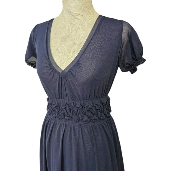 Jean Paul Gaultier Dress Vintage 90s Navy Blue V-Neck Layered Mesh Y2K Medium - Picture 7 of 14